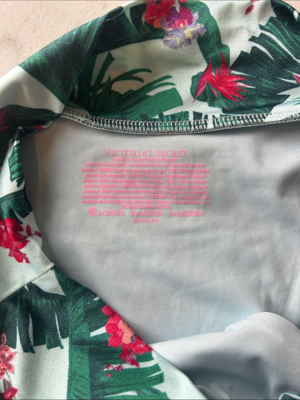 NWT Victoria's Secret Bikini Bottom Floral Green Palm High Waist Cheeky (M) - Picture 7 of 8